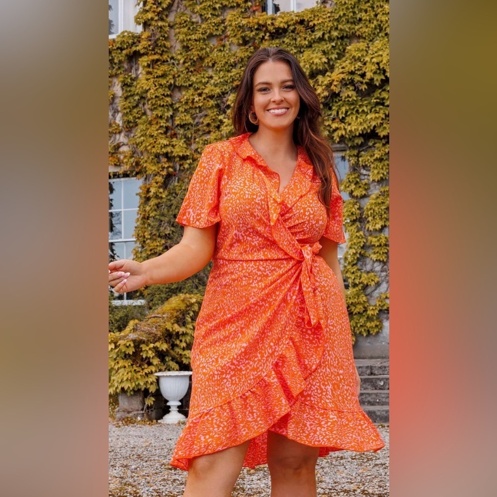 Vero Moda |Curve |Delilah |Crossover/Wrap|Ruffles | Orange/Pink| Dress | Size 18